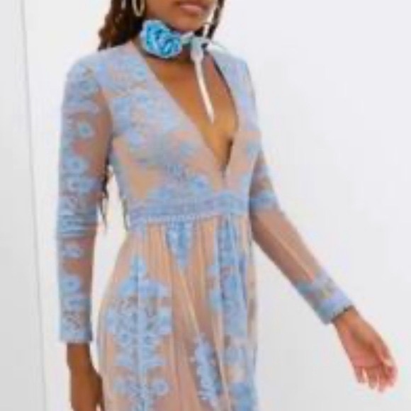 For Love & Lemons x Free People Temecula XS & S Blue Floral Embroidered Maxi - Picture 11 of 14